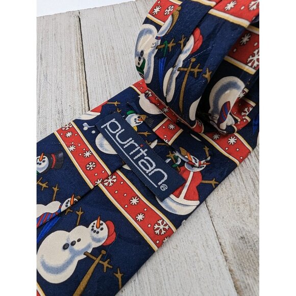 Puritan Tie Snowman Blue Red Christmas 60" Silk - Picture 2 of 4